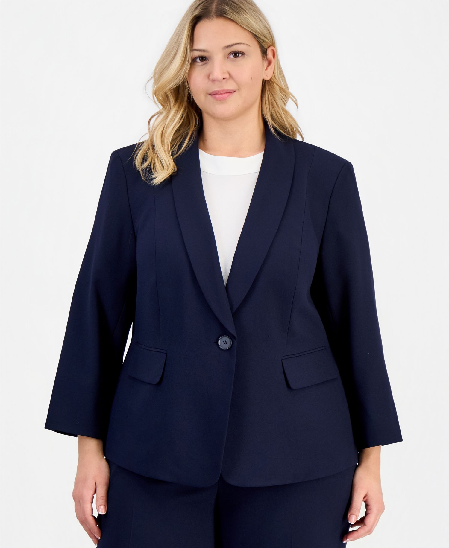 Plus Size One-Button 3/4-Sleeve 2 Piece Pantsuit