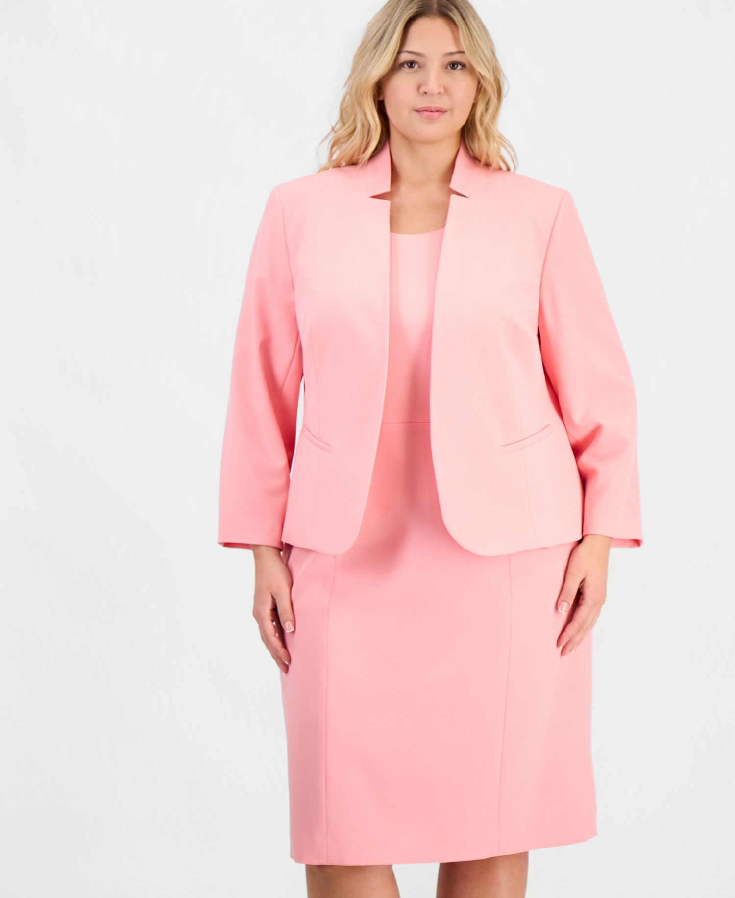 Plus Size Kiss-Front Cutout-Collar 2 Piece Dress Suit