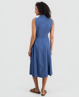 Women's Chambray Sleeveless A-Line Dress