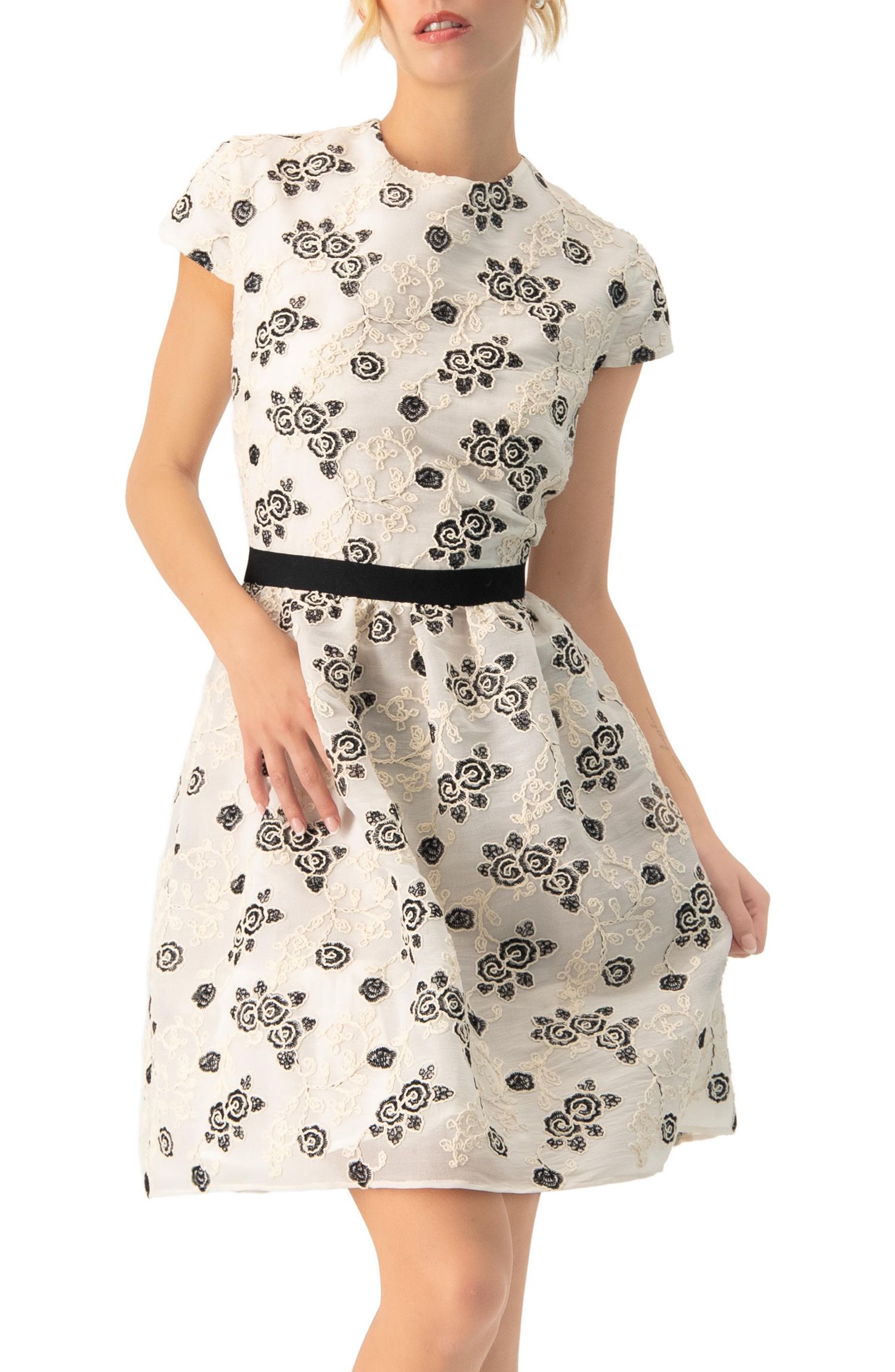 Women's Floral Embroidered Short A-Line Dress