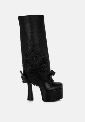 Women's Sundra Floral Applique Platform Heeled Boots