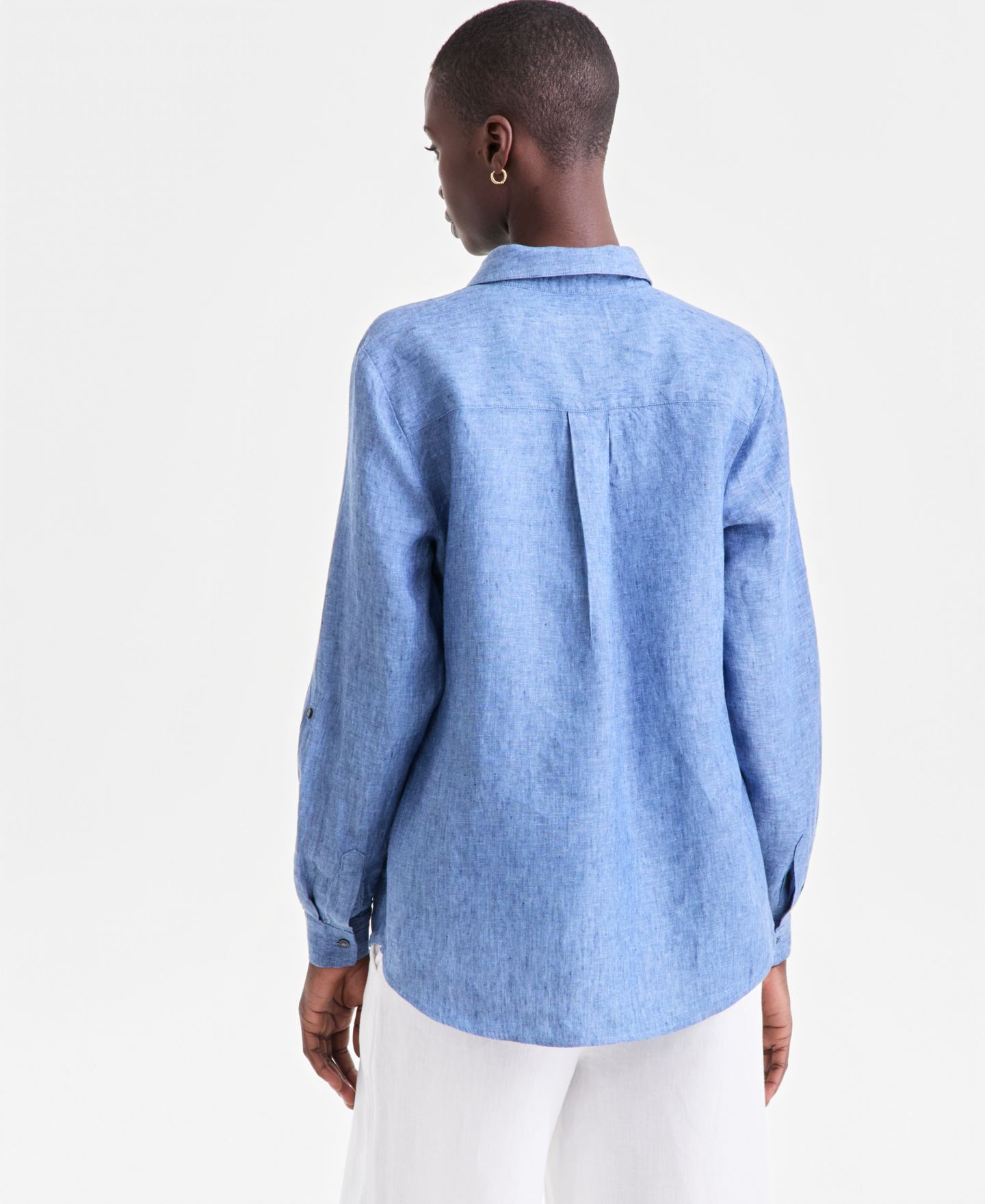 Женская рубашка Charter Club Petite 3/4-Sleeve Roll-Tab Linen, цвет: Синий океанский — фото 4
