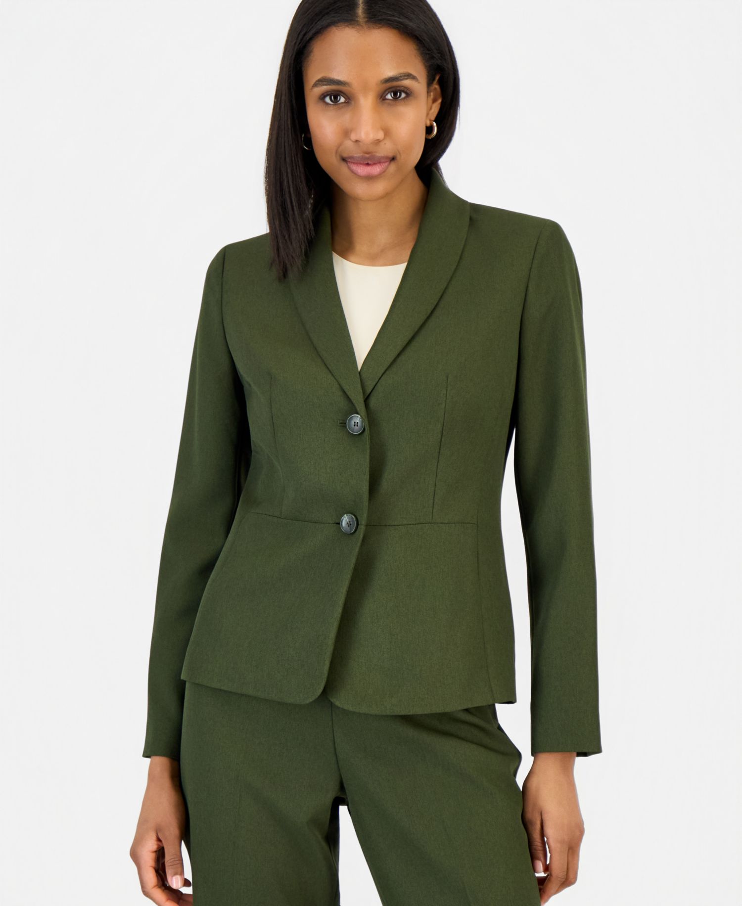 Women's Two-Button Shawl Collar Blazer & Pants Suit, Regular & Petite