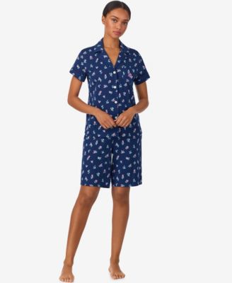Women's 2-Piece Notch Collar Shirt & Bermuda Shorts Pajama Set