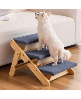 3-Step Wooden Pet Stairs for Bed, Sofa, or Car, Foldable Flat Design, 150 lb Capacity