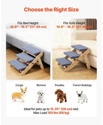 3-Step Wooden Pet Stairs for Bed, Sofa, or Car, Foldable Flat Design, 150 lb Capacity