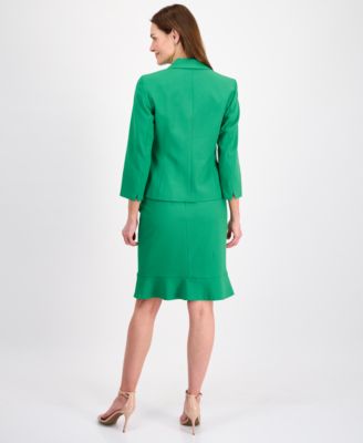 Women's Three-Button Seamed Flounce-Hem Skirt Suit