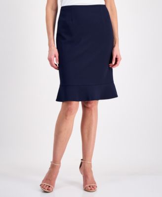 Women's Three-Button Seamed Flounce-Hem 2 Piece Skirt Suit