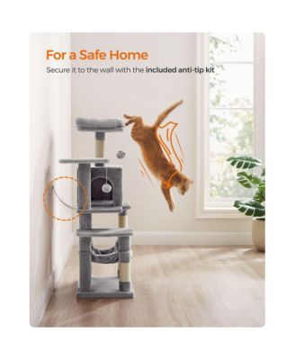 2-Tier Elevated Cat Bed with 2 Perches, Cat Cave, Hammock, Hanging Toys, Multi-Level Indoor Cat Tower