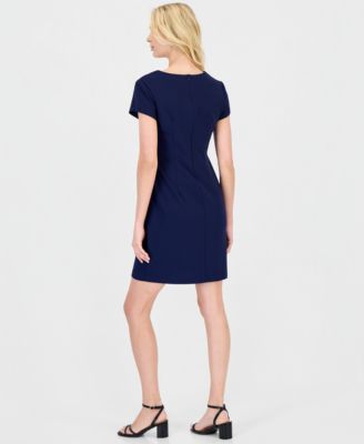 Petite Notched-Neck Cap-Sleeve Sheath Dress