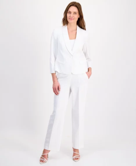 Women's One-Button 3/4-Sleeve Pantsuit - Natural White