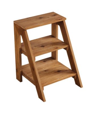 Solid Wood End Table, 3-Tier Farmhouse Side Table with Open Storage Shelves, Rustic Nightstand for Living Room, Brown