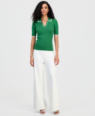 Women's Johnny-Collar Half-Sleeve Top