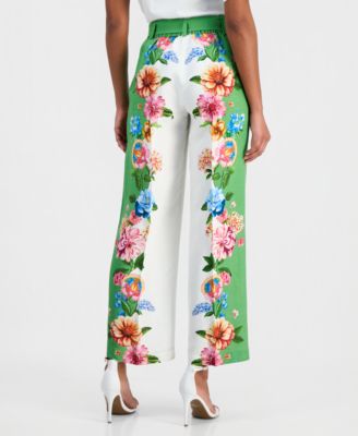 Women's Printed Belted Wide-Leg Pants