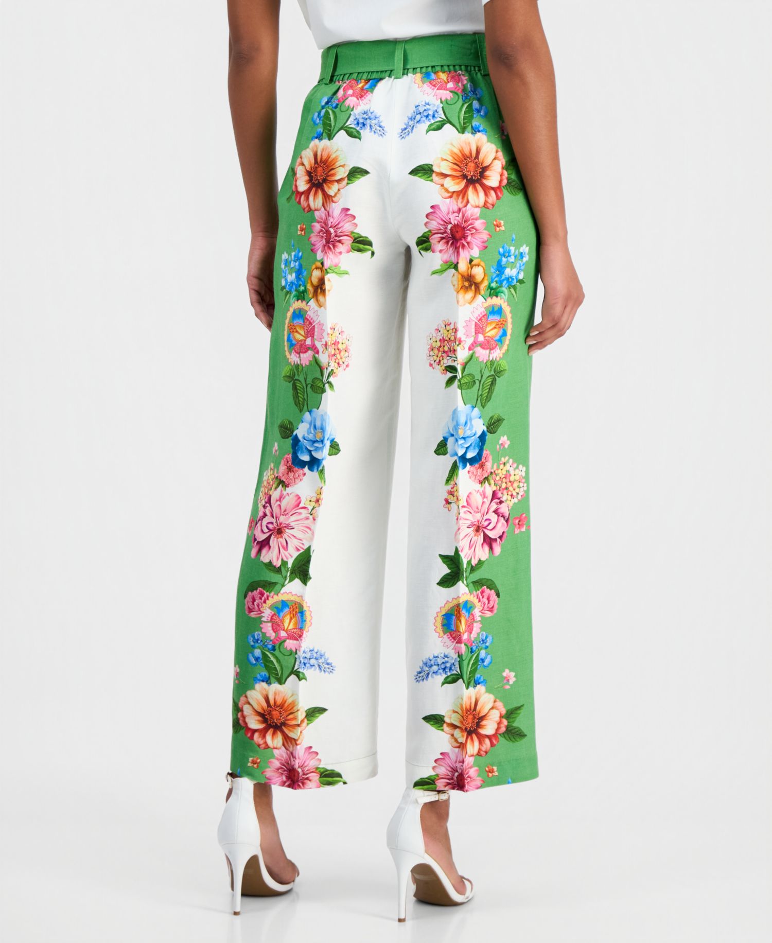 Women's Printed Belted Wide-Leg Pants
