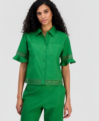 Women's Open-Trim Ruffled-Cuff Blouse