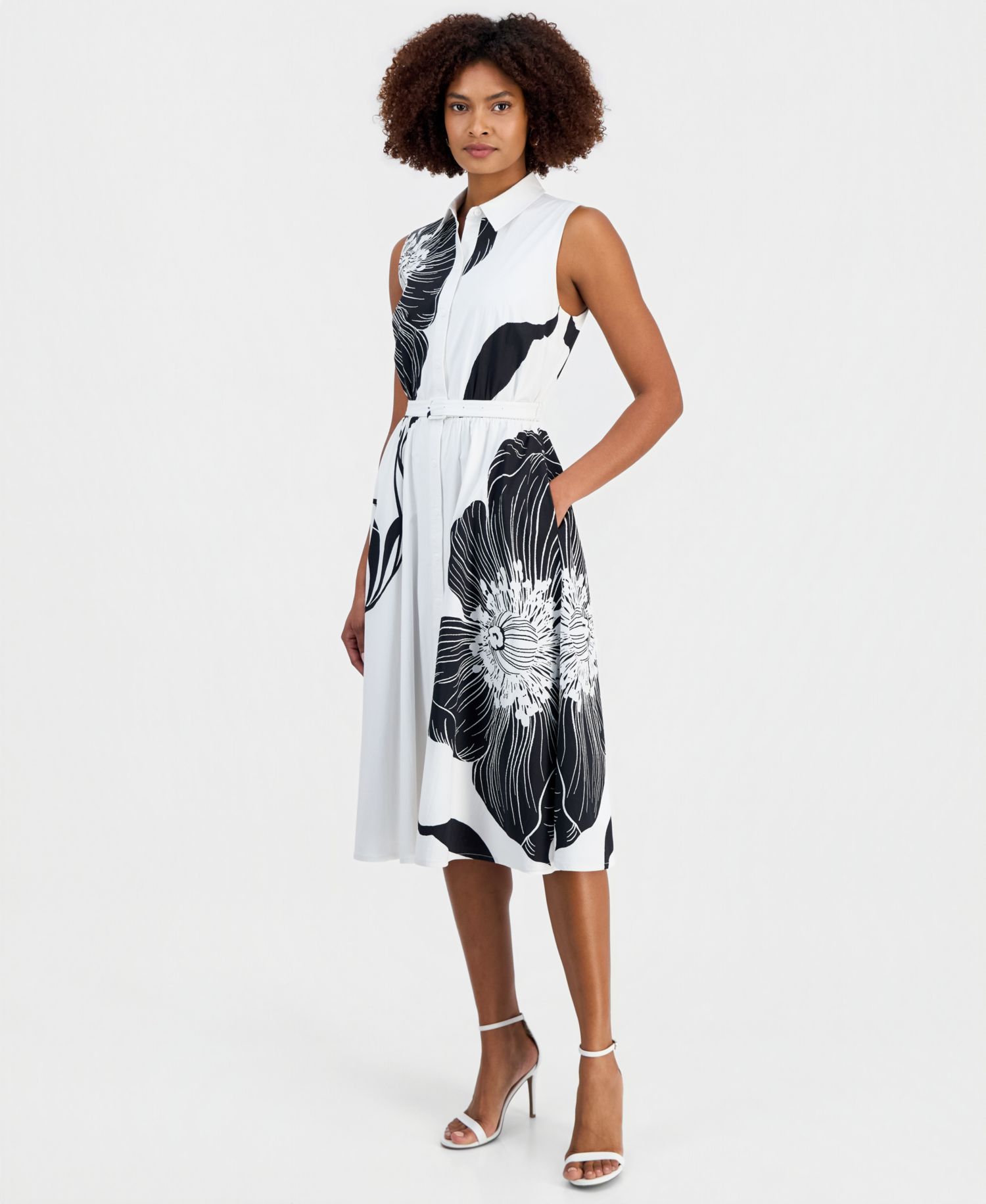 Women's Sleeveless Belted Fit & Flare Dress