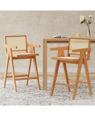 27" Cane Seat Bar Stool - Natural Wood