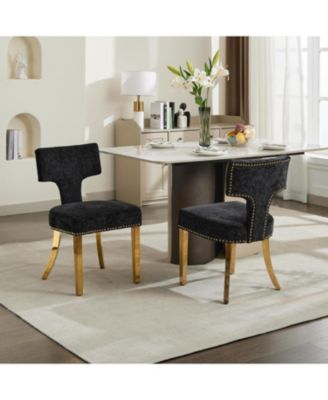 Mid Century Modern Chenille Dining Chairs, Set of 2, Black