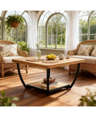Coffee Table with Storage Shelves, with Arc Metal Frame