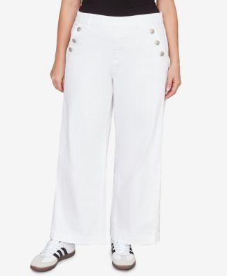 Plus Size Wide Leg Pull On White Sailor Jean