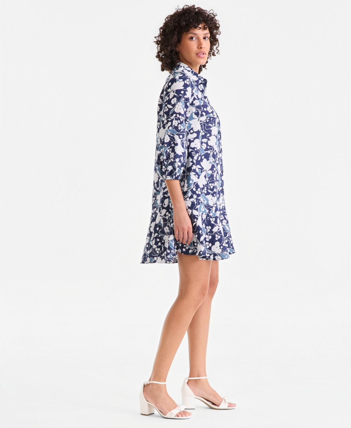 Charter Club Women's 100% Linen Print Button-Front 3/4-Sleeve Dress, Macy's Exclusive