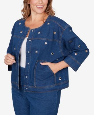 Plus Size Grommet Detail Stretch Denim Jacket
