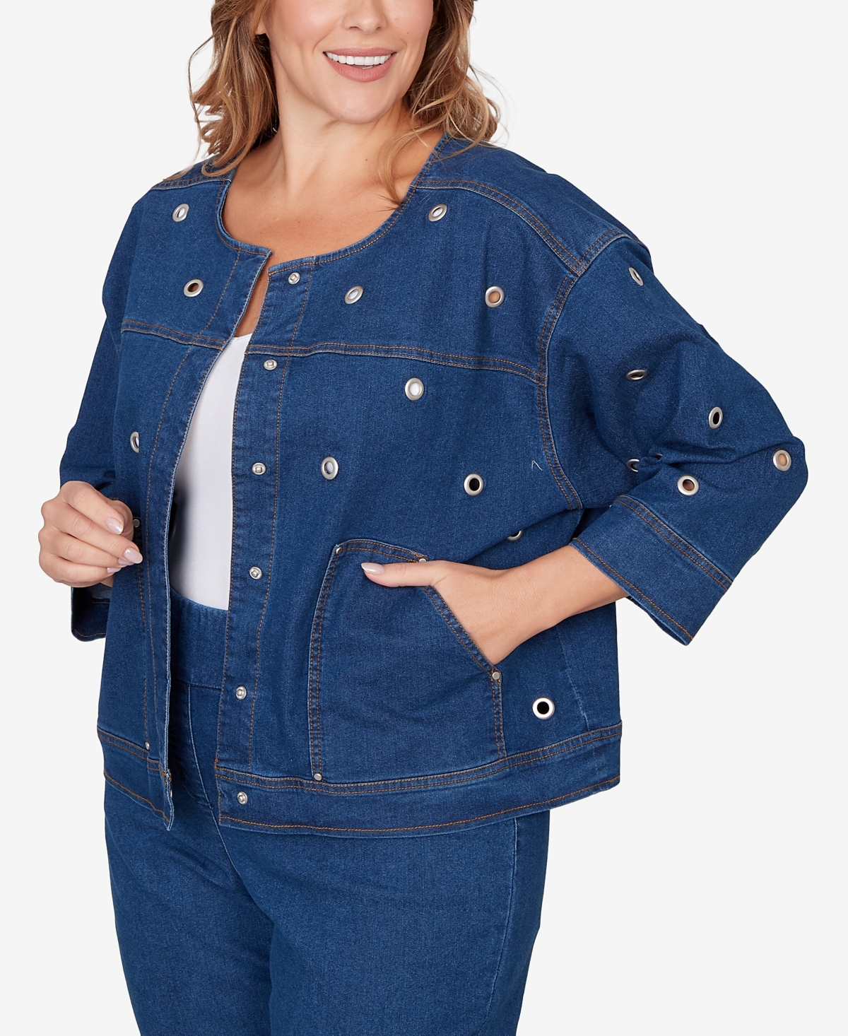 Ruby Rd. Plus Grommet Detail Stretch Denim Jacket