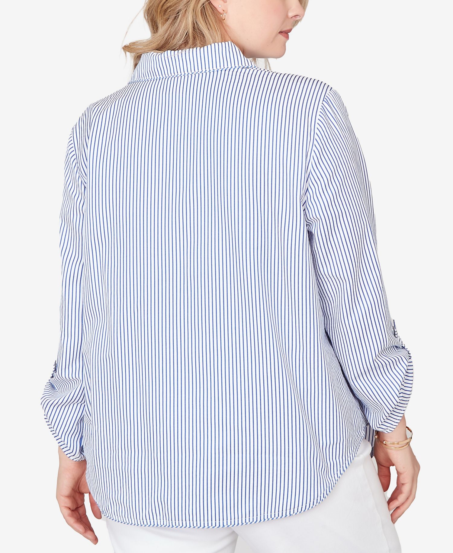 Plus Size Snap Front Tie Hem Pucker Stripe Top