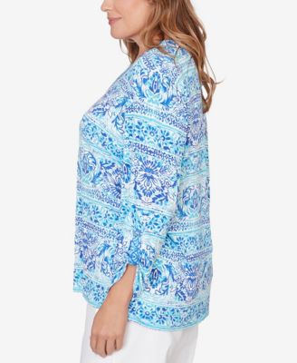 Plus Size Woodblock Twin Printed Knit Top