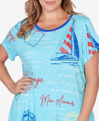Plus Size Bon Voyage Trim Detail Graphic T-Shirt