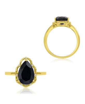 Onyx (3.03 ct. t.w.) & Diamond (0.028 ct. t.w.) Ring n 14k Yellow Gold Over Sterling Silver