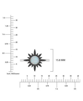 Black Spinel (0.218 ct. t.w.) and White Opal (5 mm) Starburst Ring in Black Rhodium Over Sterling Silver