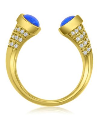 Lapis (1 ct. t.w.) and Cubic Zirconia Ring in 14K Yellow Gold Over Sterling Silver