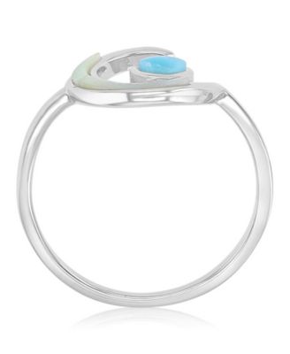 Larimar (0.21 ct. t.w.) & Imitation Pearl (10.50mm) Moon & Heart Ring in Rhodium Over Sterling Silver