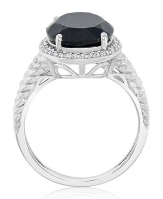 Onyx (4.4 ct. t.w.) and Sapphire Halo Ring in Rhodium Over Sterling Silver