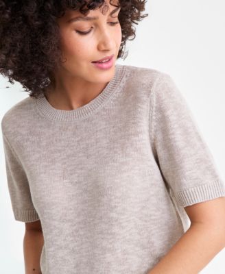 Women's Linen Blend Textured Crewneck Short-Sleeve Sweater