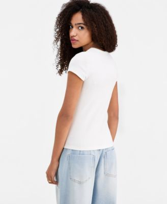 Juniors' Hibiscus Patchwork Short-Sleeve T-Shirt