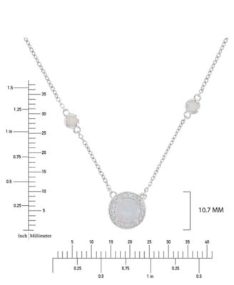 White Sapphire (0.108 ct. t.w.) & Opal (7mm) Necklace in Rhodium Over Sterling Silver