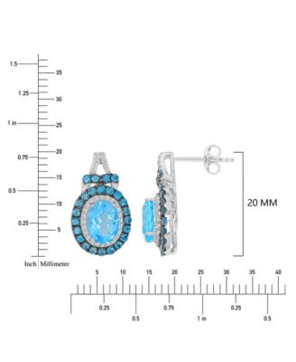 Blue Topaz (1.44 ct. t.w.) & White Sapphire (0.256 ct. t.w.) Oval Earrings in Rhodium Over Sterling Silver