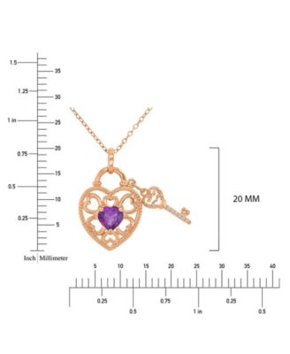 Amethyst (0.69 ct. t.w.) & Diamond (0.012 ct. t.w.) Heart & Key Necklace in 14k Rose Gold Over Sterling Silver