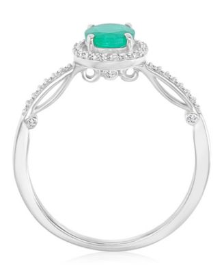 Emerald (0.76 ct. t.w.) & Diamond (0.14 ct. t.w.) Halo Ring in 14k White Gold