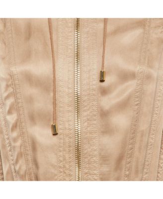 Women's Beige Gabardine Long Zip-Up Jacket