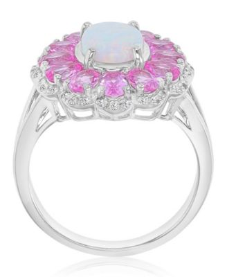 Opal & Sapphire (0.29 ct. t.w.) Flower Ring in Rhodium Over Sterling Silver