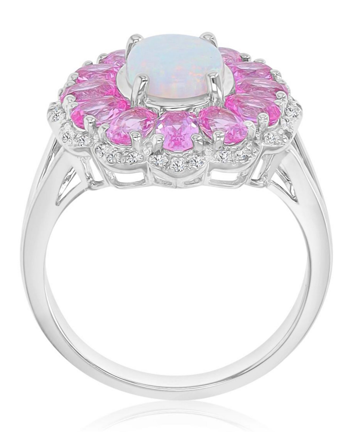 Opal & Sapphire (0.29 ct. t.w.) Flower Ring in Rhodium Over Sterling Silver