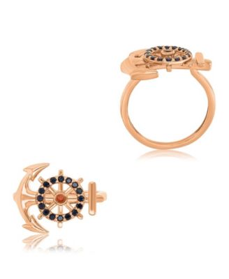 Onyx (0.32 ct. t.w.) & Garnet (0.05 ct. t.w.) Anchor Ring in 14k Rose Gold Over Sterling Silver