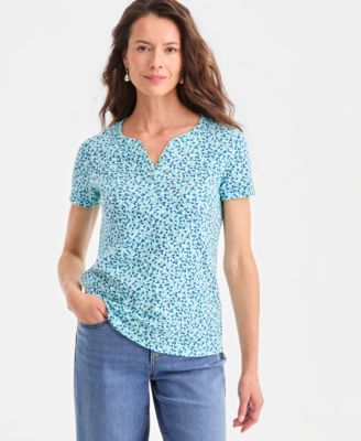 Women's Printed Short-Sleeve Henley Top