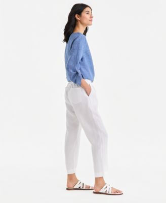 Women's 100% Linen Pleated-Front Tapered Pants