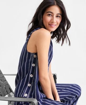 Women's 100% Linen Pleated-Back Sleeveless Top