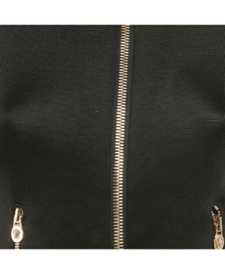 Women's Black Stretch Knit Medusa Hardware Detail Cropped Jacket